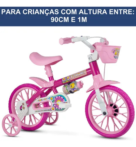 Bicicleta Infantil Menina Aro 12 Nathor Flower Rosa 2 4 Anos
