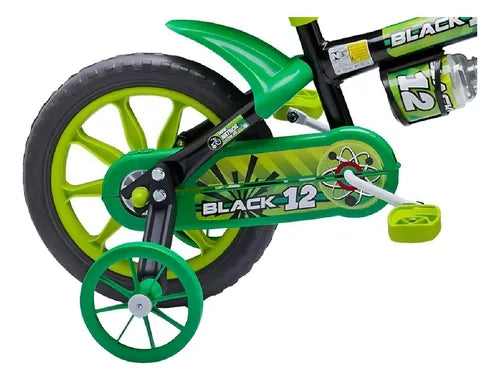 Bicicleta Infantil Nathor Aro 12 Menino Black De 2 A 5 Anos Cor Preto/Verde