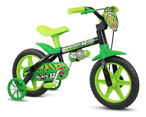 Bicicleta Infantil Nathor Aro 12 Menino Black De 2 A 5 Anos Cor Preto/Verde